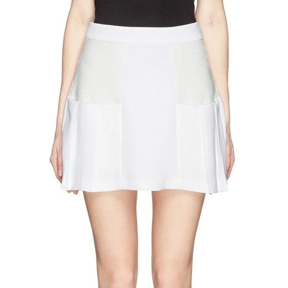 ALICE + OLIVIA New Pleat Flair Mini Skirt Contrast Knit White Size 8 Women's - Picture 2 of 11